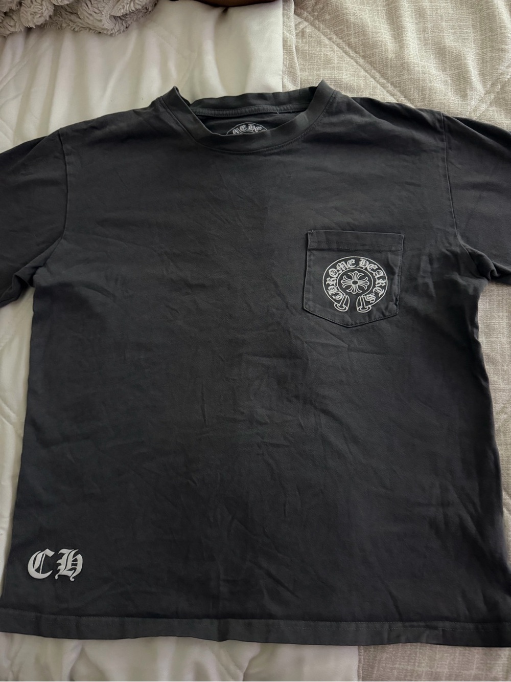 Chrome Hearts Black Short-Sleeve Pocket Tee with White Logo Accents